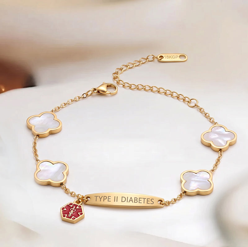 Women's White Flower Diabetes Medical Alert Bracelet