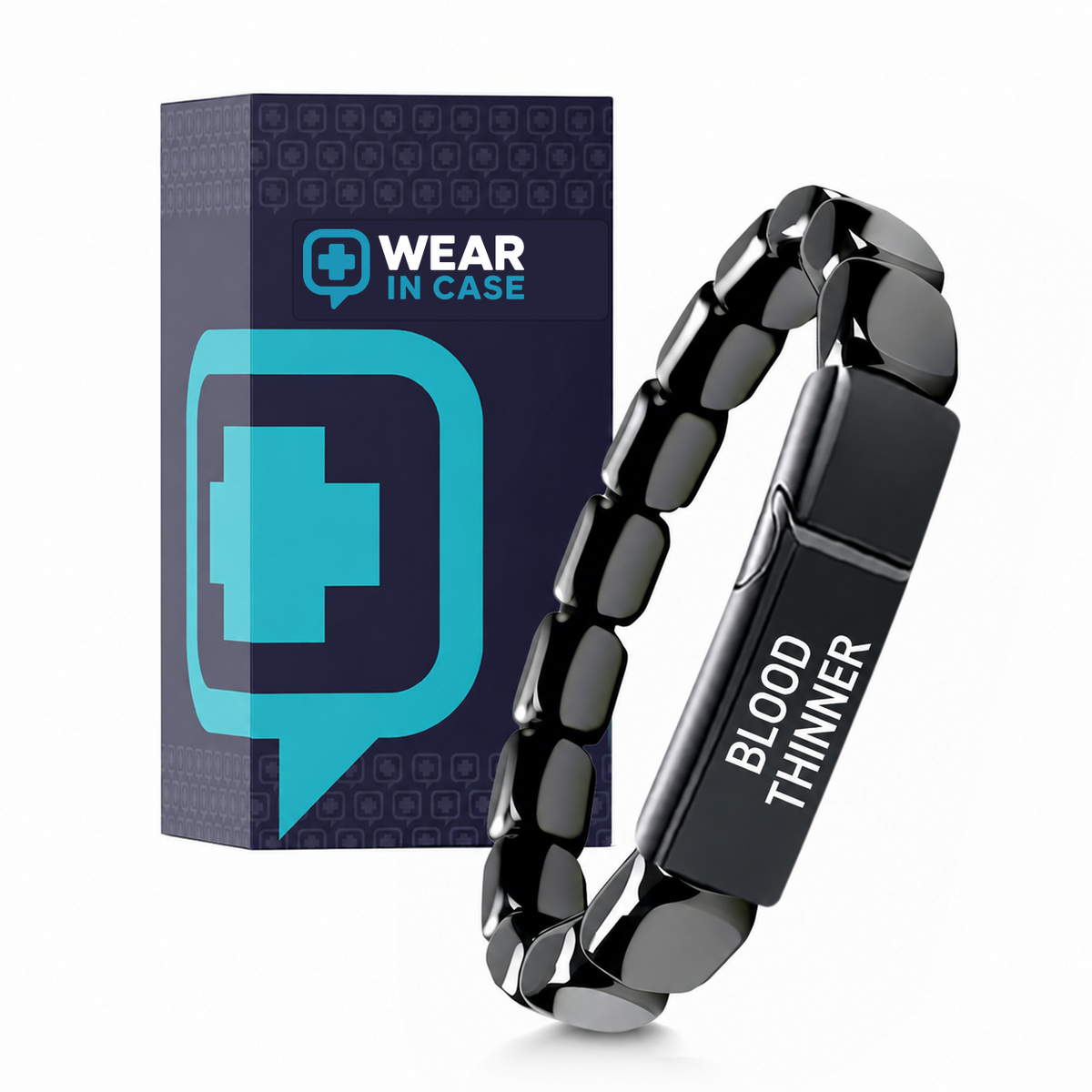 Men’s Hematite Blood Thinner Medical Alert Bracelet