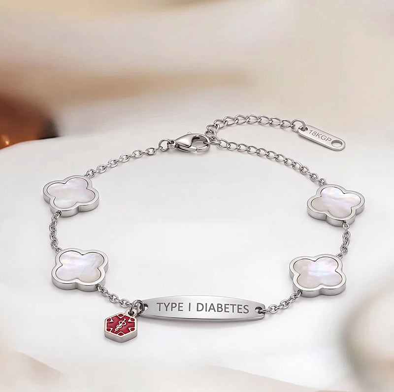 Women's White Flower Diabetes Medical Alert Bracelet