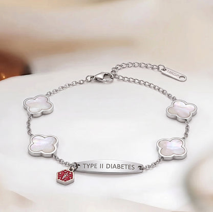 Women's White Flower Diabetes Medical Alert Bracelet