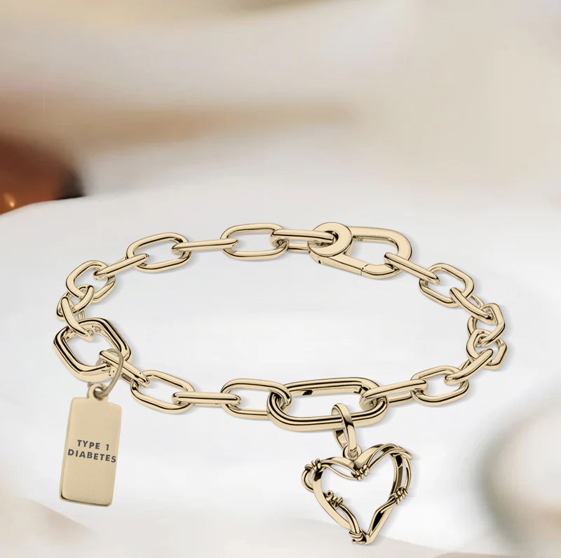 Women's Barbed Wire Heart Diabetes Medical Alert Bracelet