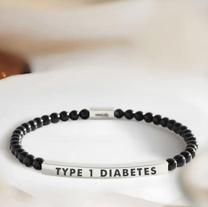 Women's Slim Black Diabetes Medical Alert Bracelet
