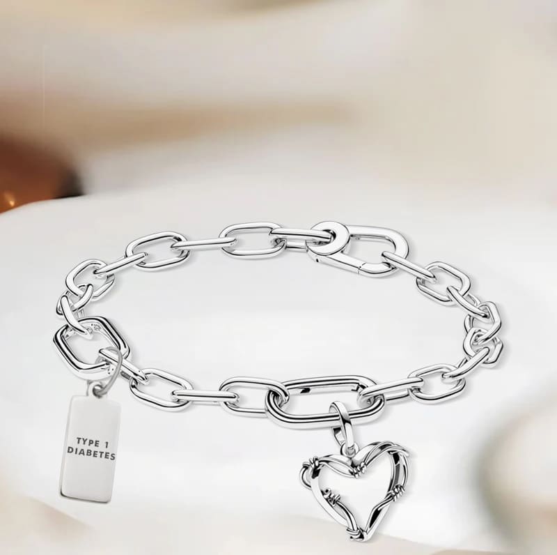 Women's Barbed Wire Heart Diabetes Medical Alert Bracelet