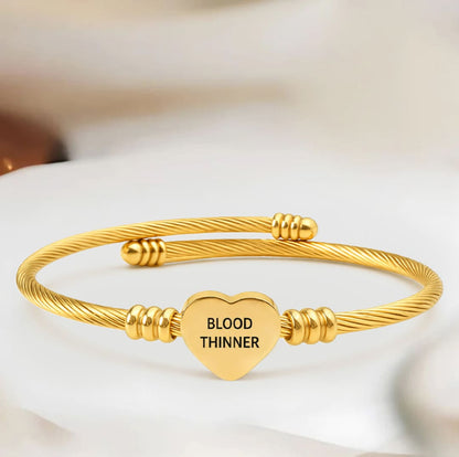 Women's Adjustable Heart Blood Thinner Medical Alert Bracelet