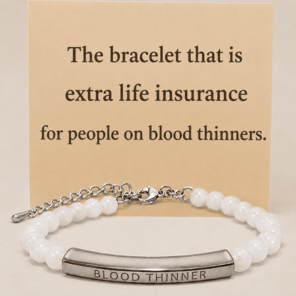 Women's Slim White Beaded Blood Thinner Medical Alert Bracelet