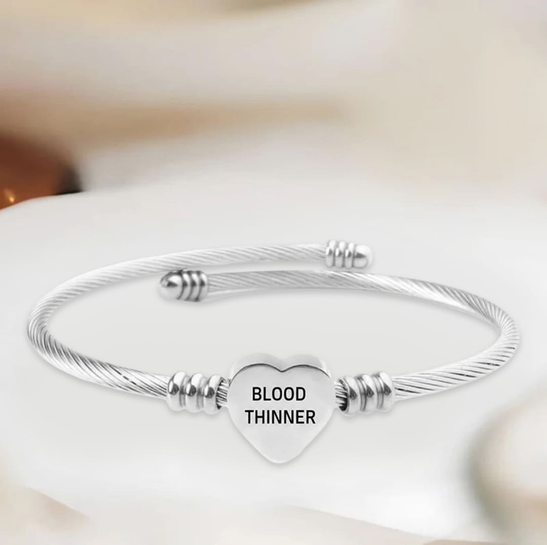 Women's Adjustable Heart Blood Thinner Medical Alert Bracelet