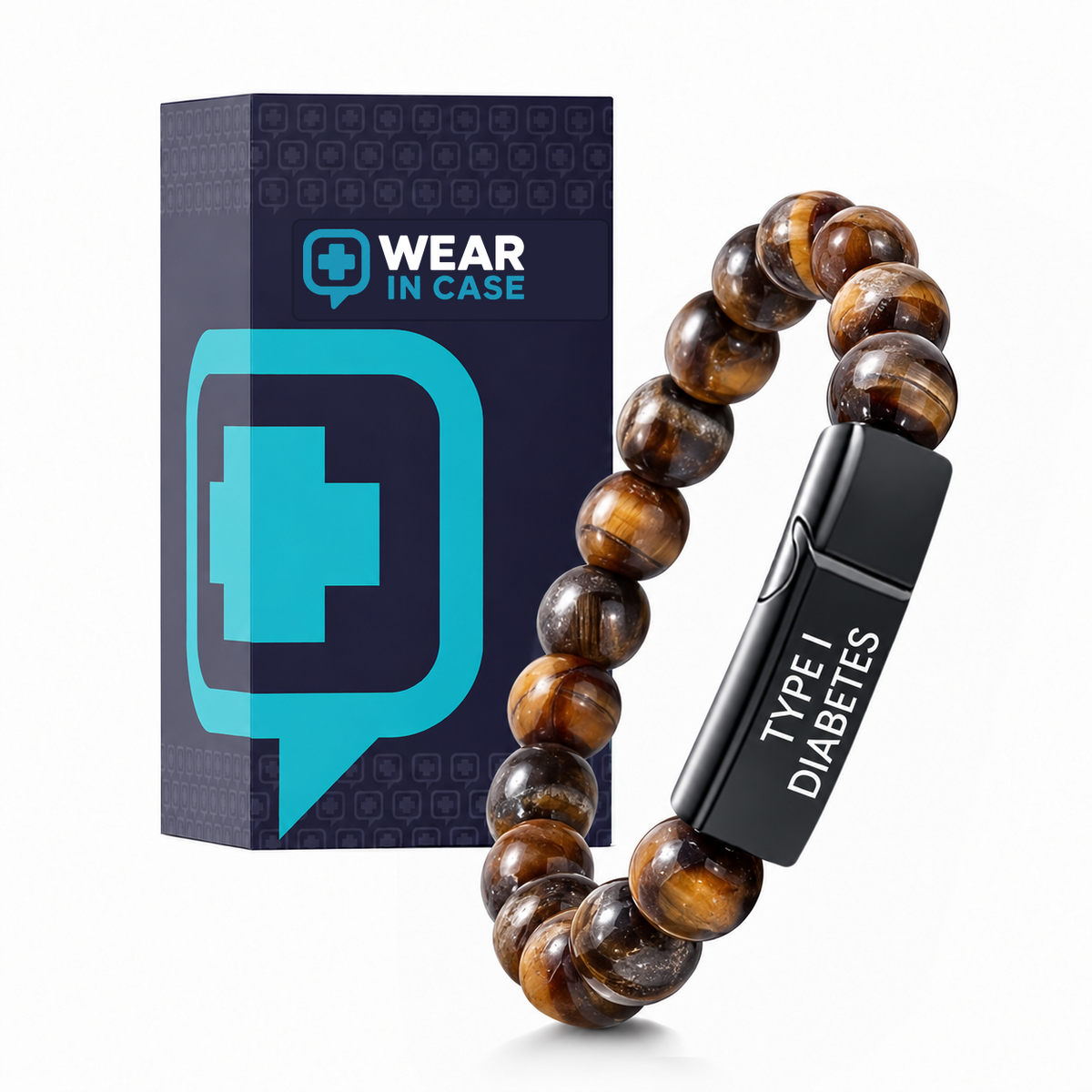 Men’s Natural Stones Diabetes Medical Alert Bracelet
